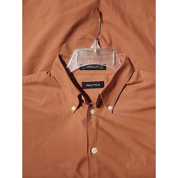 Nautica Men’s Button Up Shirt Rust Orange Long Sleeve 100% Cotton 16.5 32/33 - Picture 5 of 6